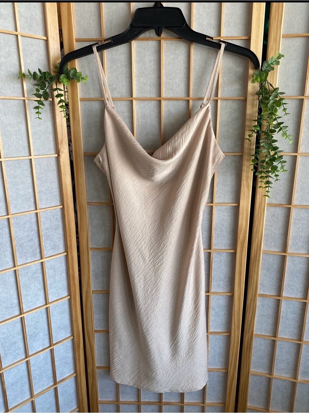Slip Cowl Neck Dress in Light Beige